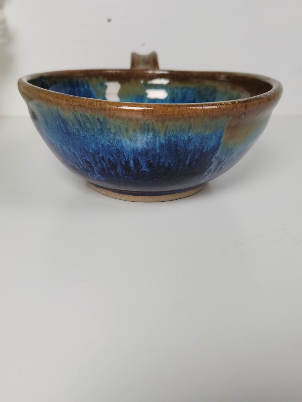 Vintage Signed Studio Pottery Bowl with Handle, Celestial Blue & Brown - Picture 5 of 10